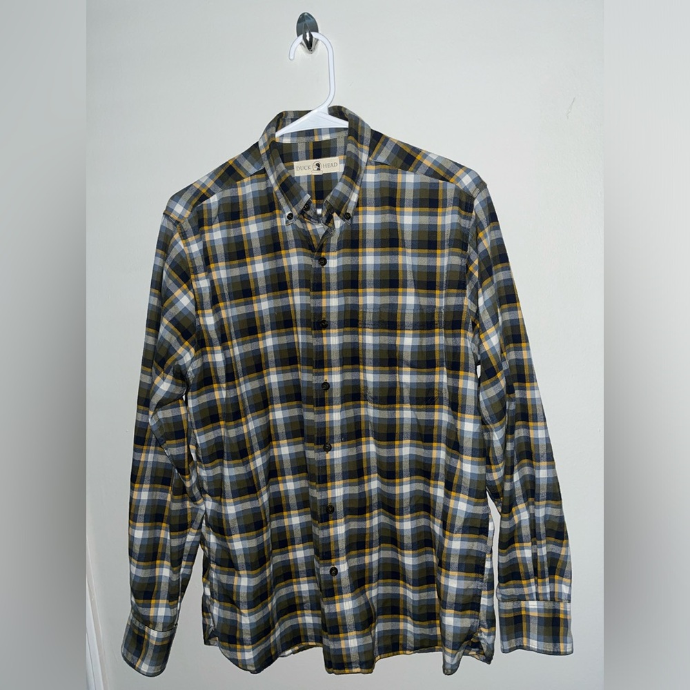 DUCK HEAD MEN'S WARHILL FLANNEL PLAID SHIRT / NAVY SIZE M